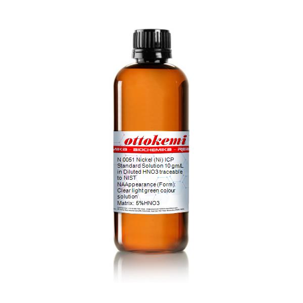 Nickel (Ni) ICP Standard Solution 10 gm/L in Diluted HNO3 traceable to NIST, N 0051, (1)