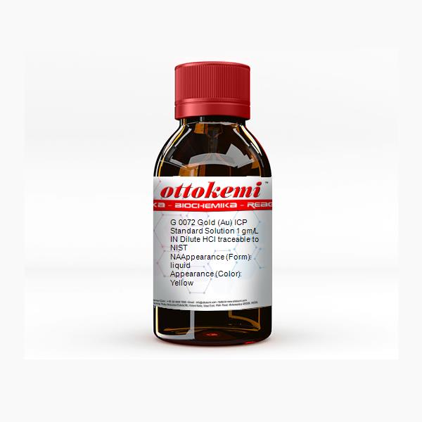 Gold (Au) ICP Standard Solution 1 gm/L IN Dilute HCl traceable to NIST, NA, G 0072, (2)