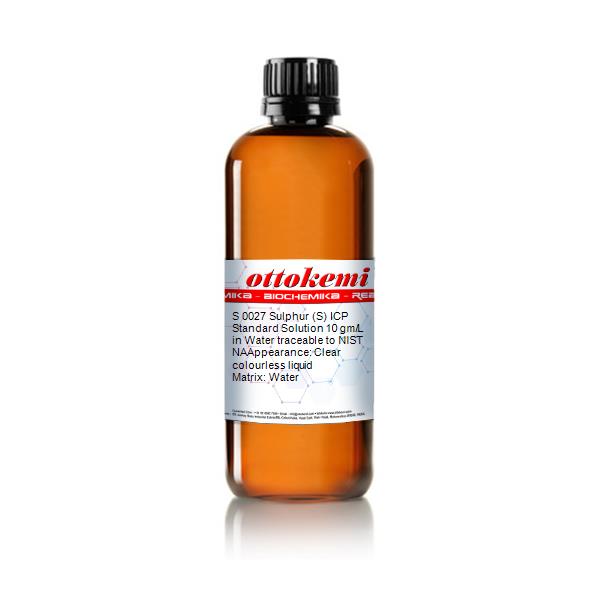 Sulphur (S) ICP Standard Solution 10 gm/L in Water traceable to NIST, S 0027, (1)